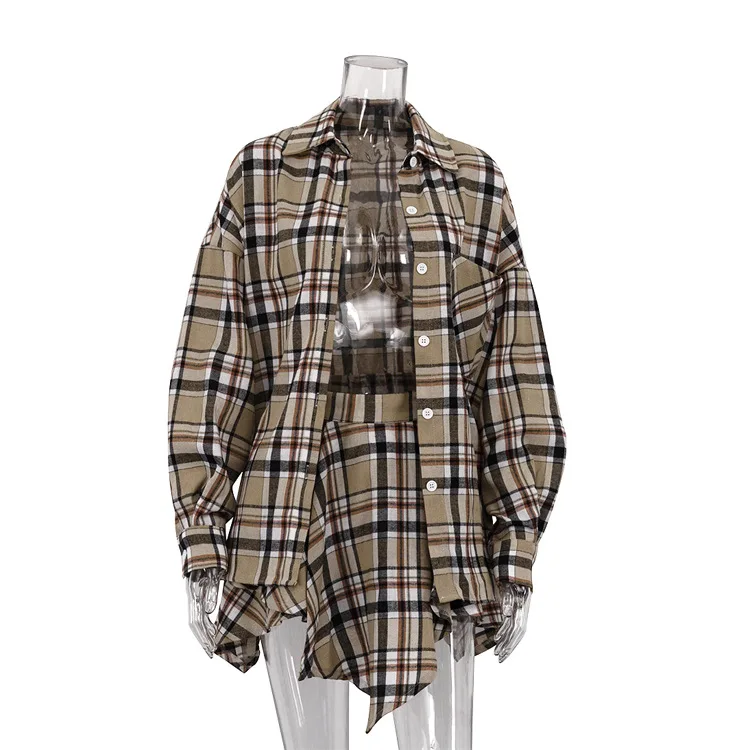 Vintage Contrast 2 Piece-Set Skirt For Women Long Sleeve Slim Patchwork Coat And High Waist Skirt Outfits Ladies Clothes
