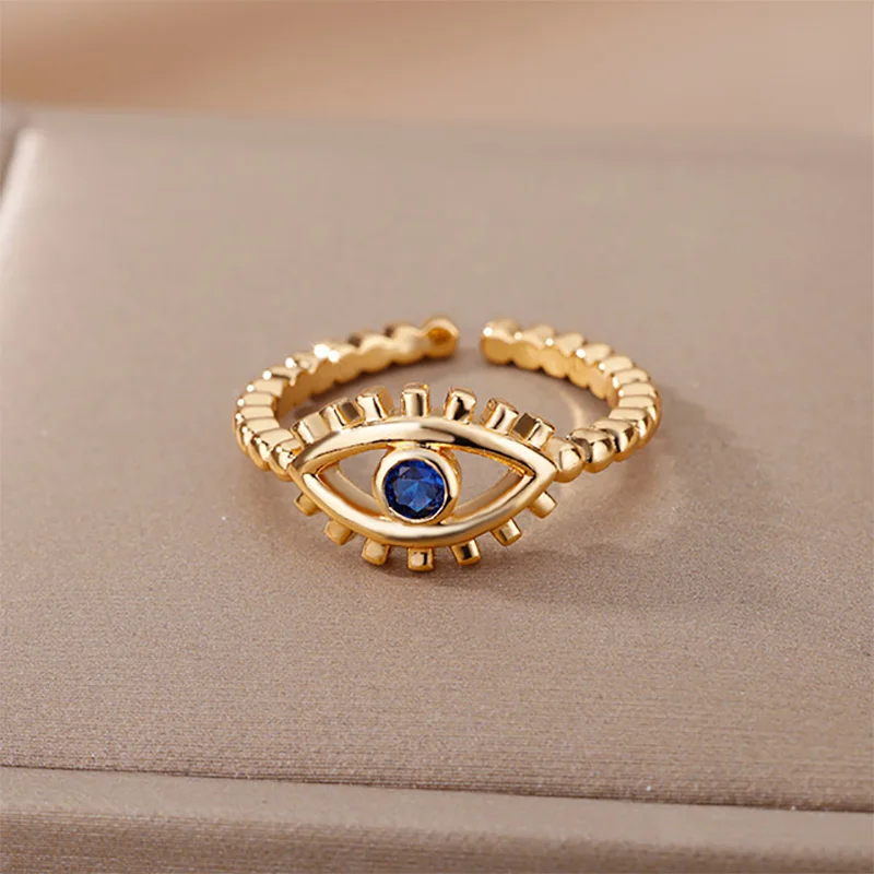 Evil Eye Rings Stainless Steel Silver Blue Design Finger Ring