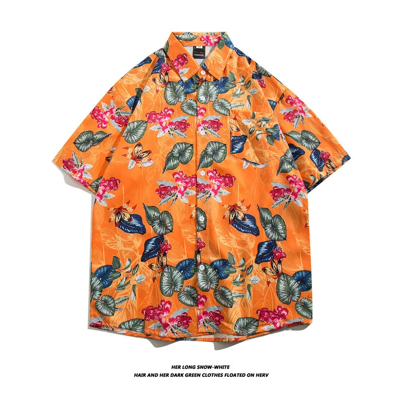 New Floral Full Print Short Sleeved Shirt Korean Version Street Lazy Style Couple High-Quality Business Travel Shirt Jacket Thin summer korean version of the new daily street lazy casual niche v neck loose sleeveless vest dress