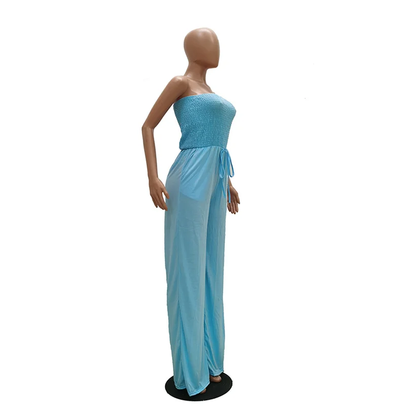 Hot Sale – Off Shoulder Solid Color Smocked Jumpsuit
