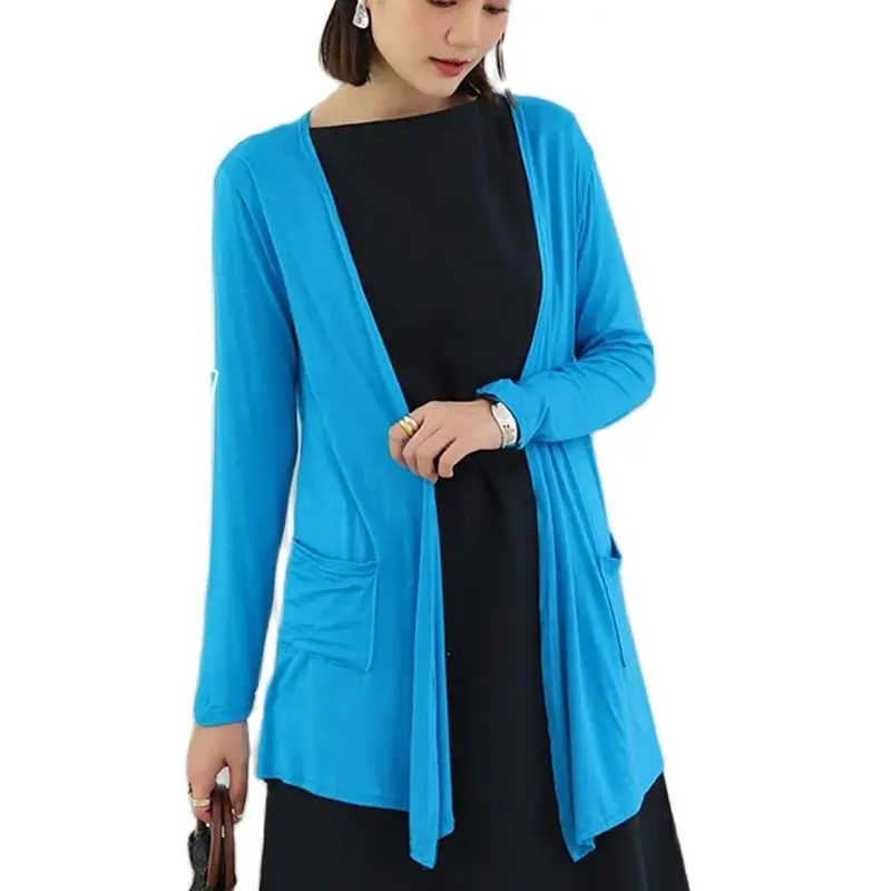 2024 Summer New Modal Cardigan For Women Long sleeves shirt Sun Protection Clothing Oversized Loose Beach cover up Thin Tops 2