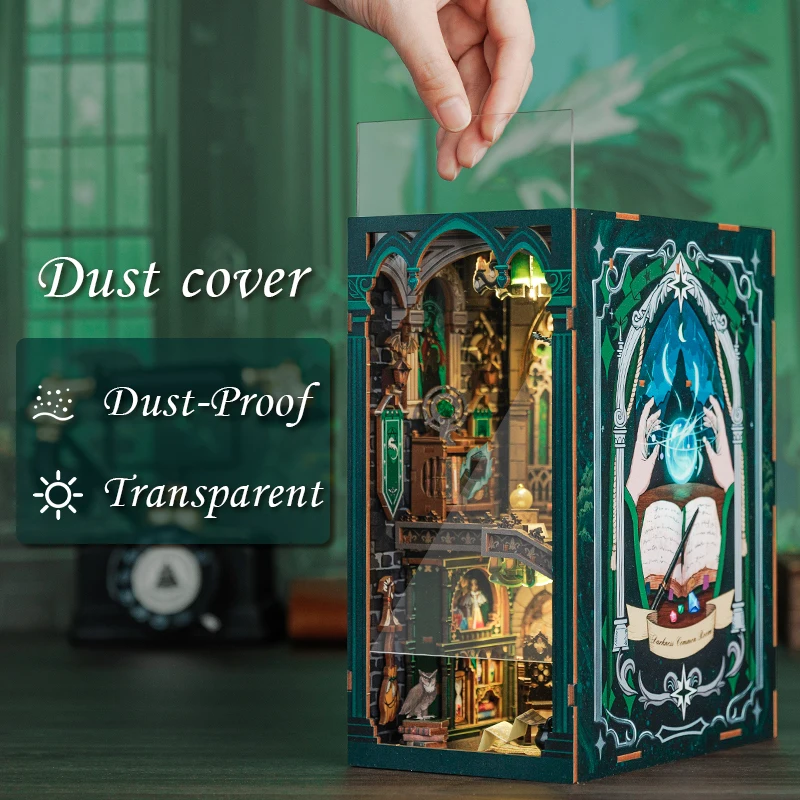 CUTEBEE DIY Book Nook Wooden Dollhouse with Light Dust Cover Magic Bookshelf Insert 3D Puzzle Decor Gift Darkness Common Room 3