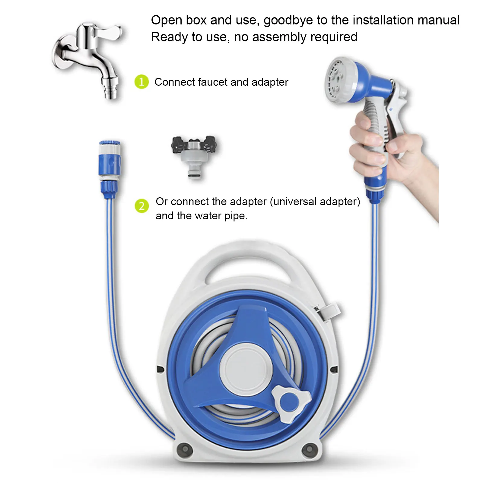 Garden Hose Reel Handheld Sunproof 15m Water Pipe Nozzle Home Yard Watering
