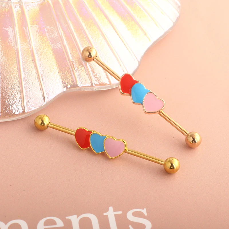 Stainless Steel Cat Industrial Piercing Barbell 14G Crystal Industrial Piercing Jewelry CZ Long Barbell Piercing Earring heart