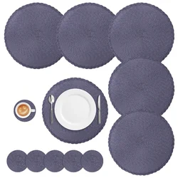 Set of 6 Stylish Braided Placemats and Coasters - Durable, Washable, and Heat-Resistant - 6 Mats 6 Coaster (PP Navy)