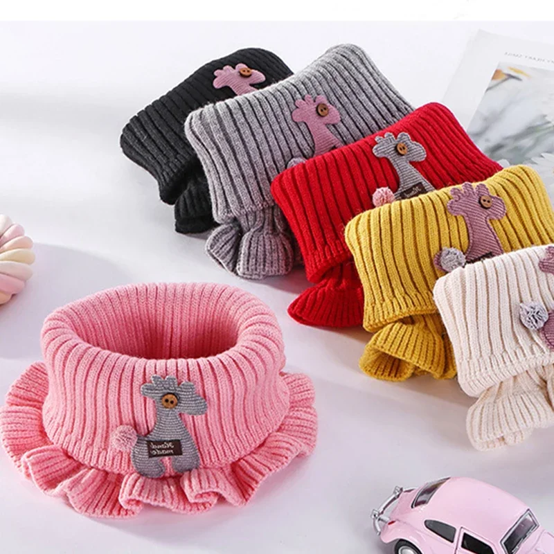6 Colors Warmer Baby Knitted Scarf Cartoon Giraffe Ruffle Neck Girls Kids Warm Scarves Collar Circle Outdoor Winter Scarfs baby scarf