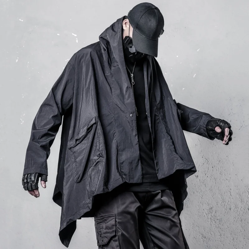 Irregular Design Techwear Punk Style Trench Coat Man Clothing Tactical Function Lightweight Quick-dry Sun-protective Clothing