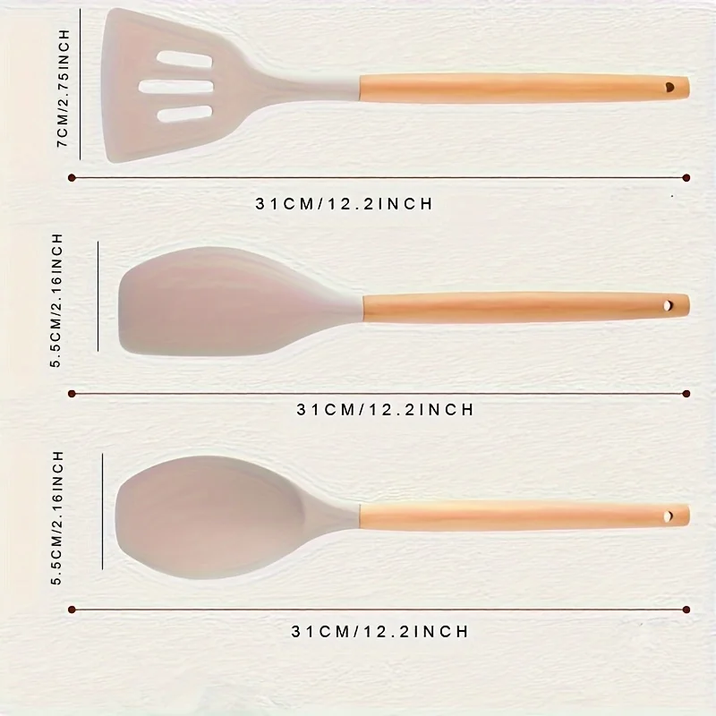 12pcs, Premium Silicone Kitchen Utensil Set with Wooden Handles-Non-Stick, Heat Resistant, and Easy to Clean Cooking Tools
