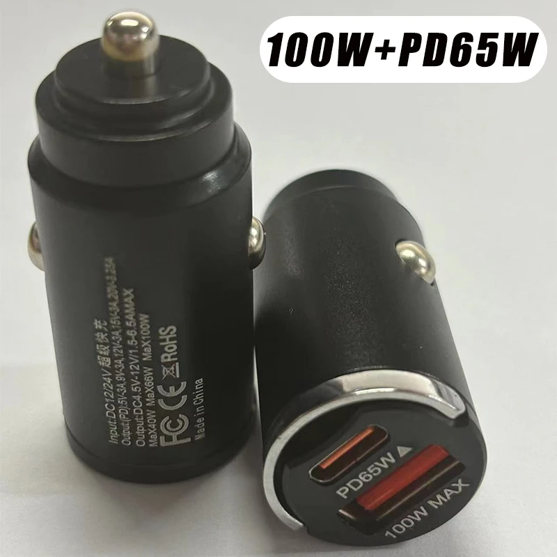 Caricatore Auto Veloce 100W Doppia Porta USB Type-C PD Universale Nero