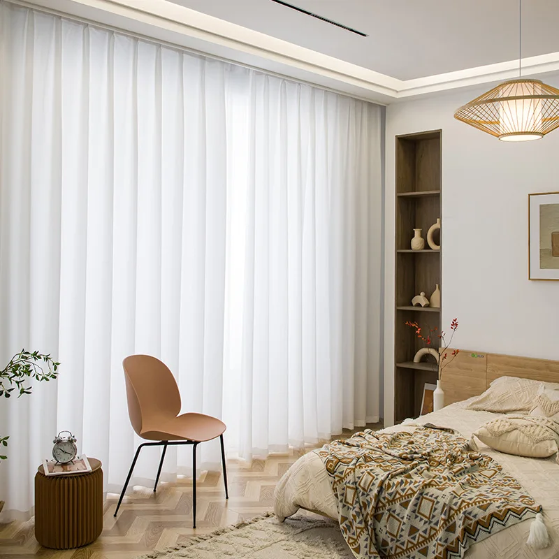 

Light-transmitting Opaque Space Phantom Yarn New Thickened Light Luxury Living Room Bedroom White Curtains and Curtains