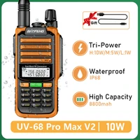 Baofeng UV-68 Pro Max V2 10W Walkie Talkie Orange IP68 Waterproof 8800mah Type C Charging High Power UV-S22 Pro UV-98 Pro Radio 1