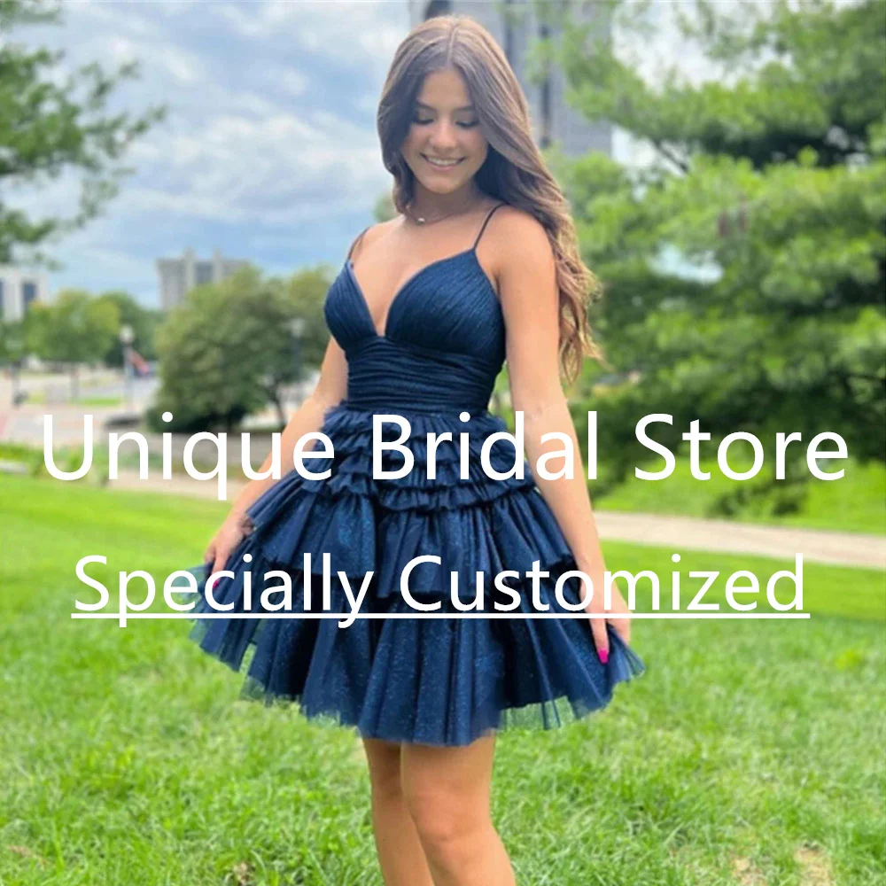 

Коктейльные платья для женщин 2023 Тюль V-образный вырез трапециевидной формы с открытой спиной на бретельках с оборками без рукавов красивый домашний выпускной