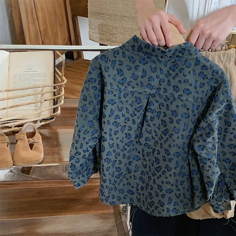 Autumn Fashion Kids Shirt Boys Long Sleeve Leopard Print