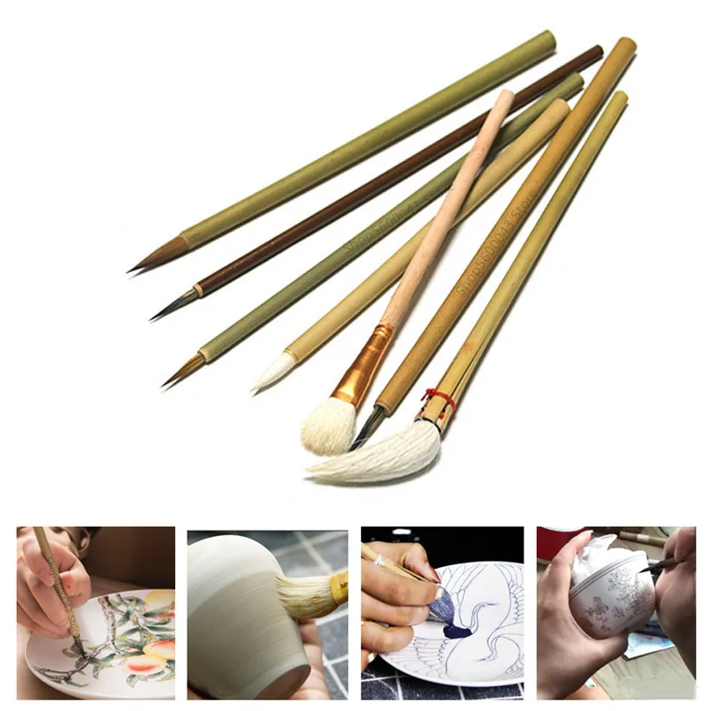 

7pcs/set Pottery Writing Brush Bamboo Brush Painting Painted Hook Pen Sweeping Ash Moisturizing Brush Ceramic Clay Polymer Tool