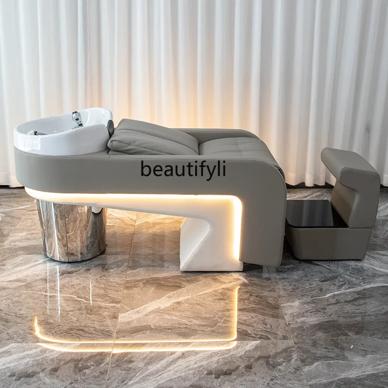 Barber Shop Shampoo Chair Hair Salon Fashion Ceramic Deep Basin Half Lying Flushing Bed for Hair Salon