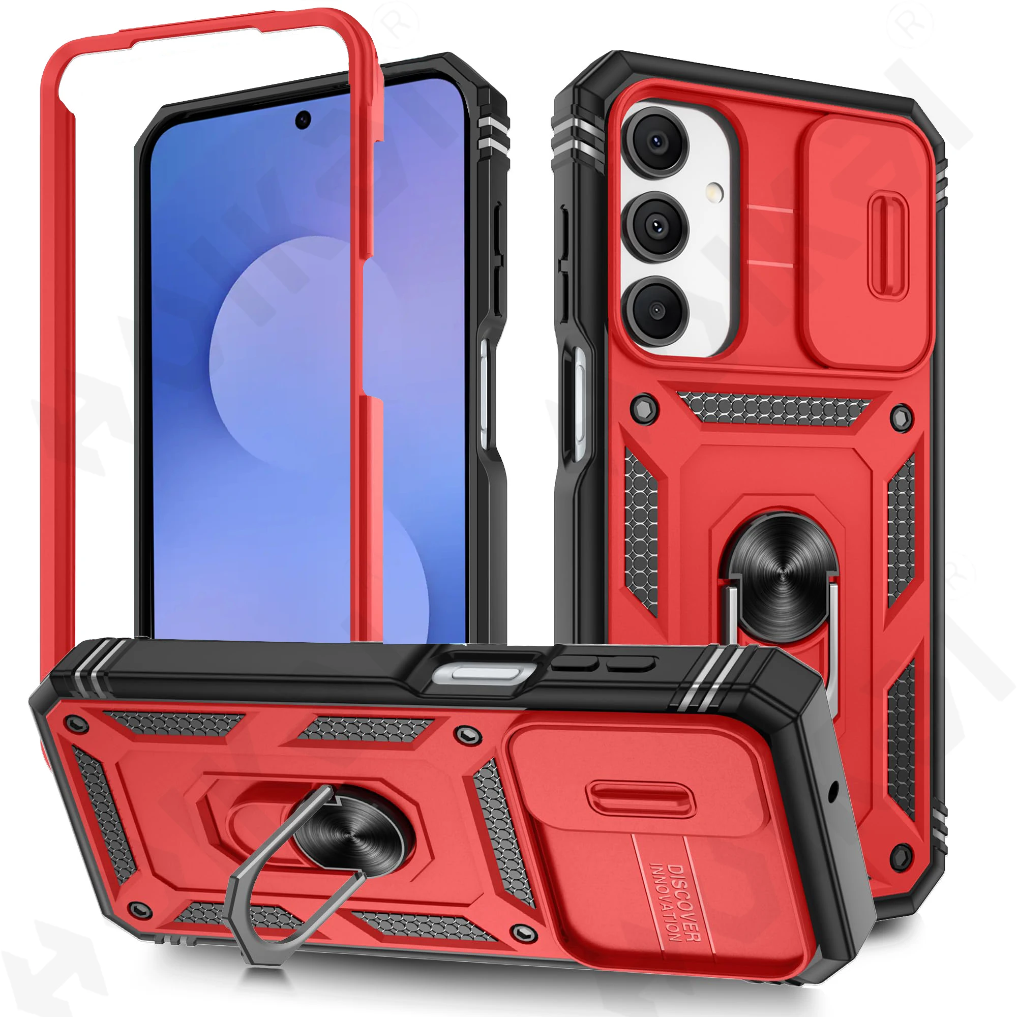 360° Rotating Ring Kickstand Military-Grade Protective Phone Case with Slide Camera Cover