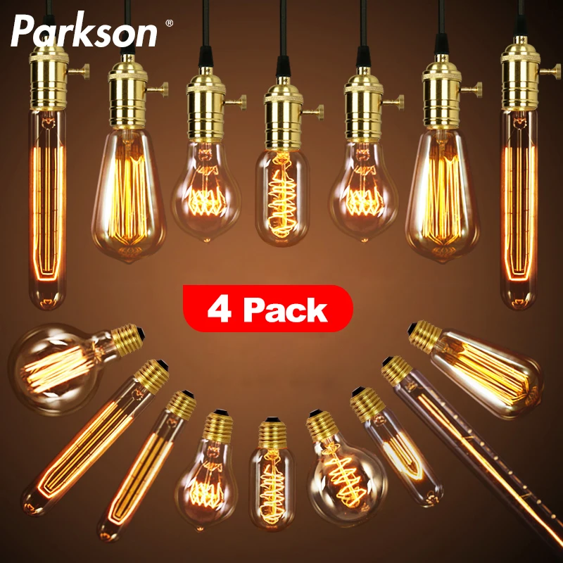 Retro Edison Light Bulb E27 220V 40W ST64 G80 G95 T10 T45 T185 A19 A60 Filament Light Vintage Ampoule Edison Lamp 4pcs/lot