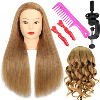 Testa di bambola per capelli umani reali al 100% per acconciatura Kit testa di formazione professionale Testa di manichino Styling per esercitarsi nel ferro arricciacapelli caldo