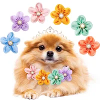 10PCS Flower Pet Dog Cat Bows with Pearl Diomand Movable Puppy Collar Gifts for Small Dog Grooming Accessories Supplies 1