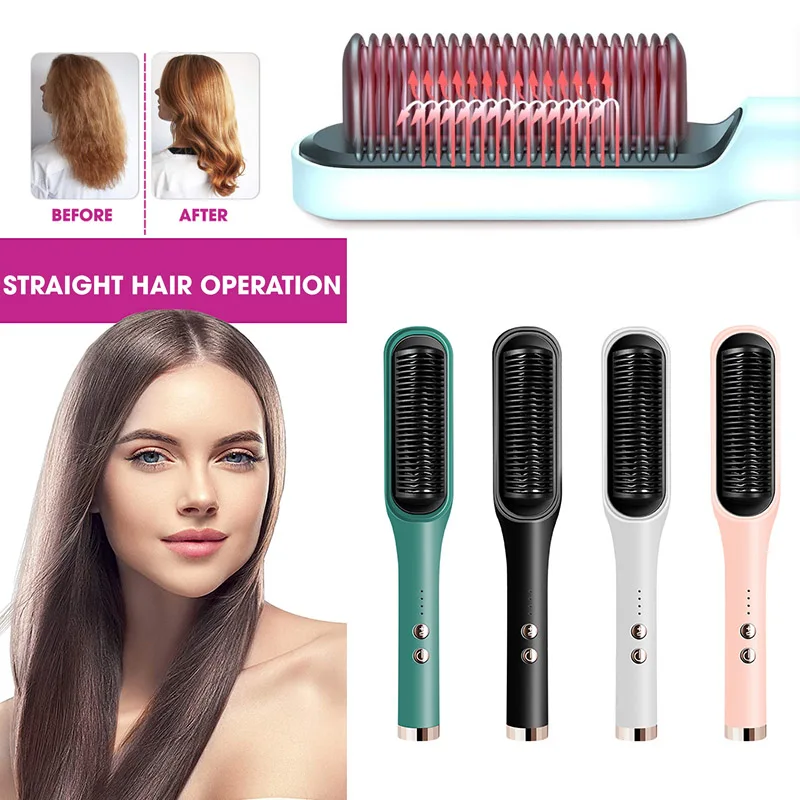 Hair Straightener Brush Fast Ptc Ceramic Heating Hot Air Comb Portable Heated Brush Straightener Salon For Home And Travel 3d printing hotend chc ceramic heater 104nt thermistor nozzle fast and even heating for ender3 cr10 p9jb