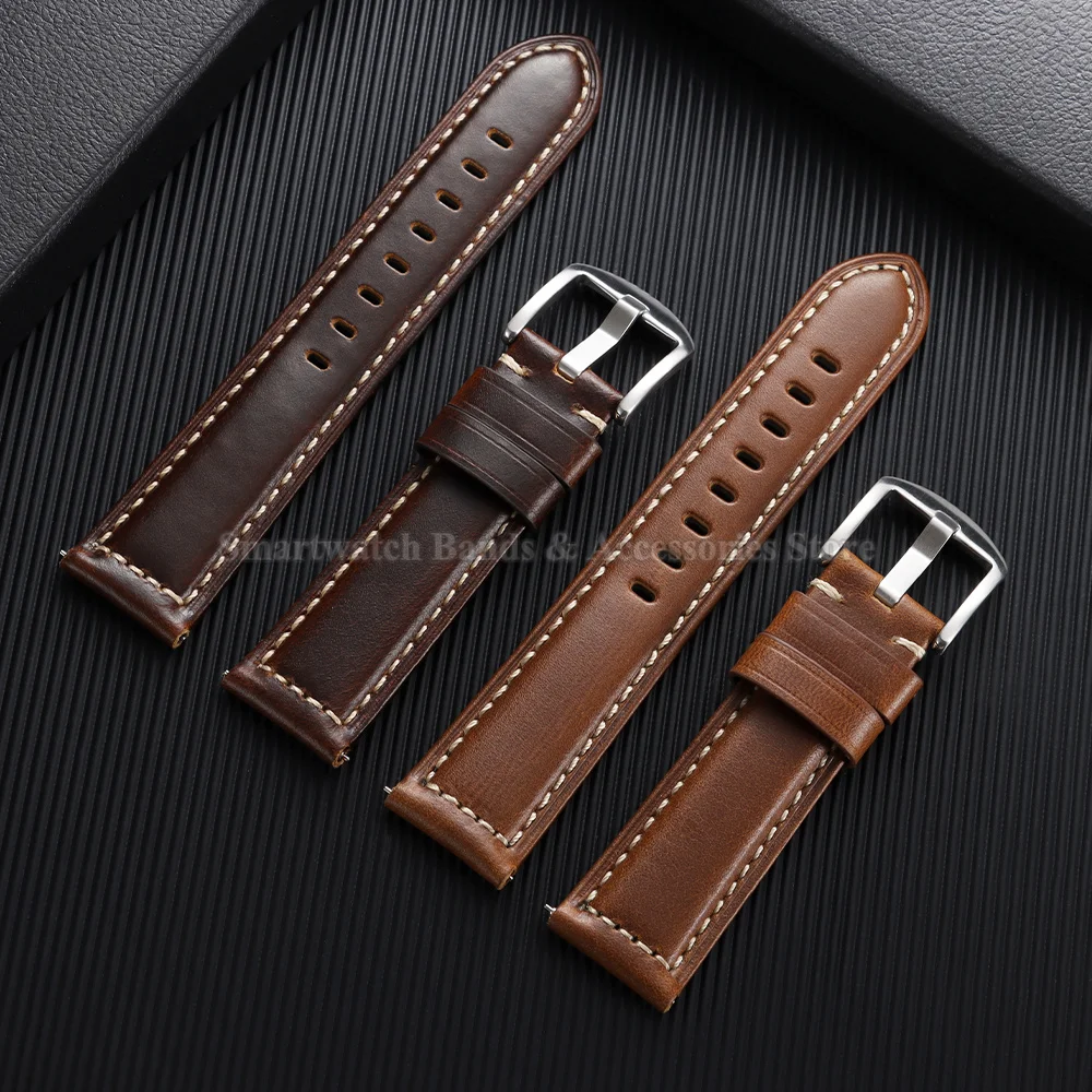 Premium Oil-Waxed Cowhide Leather Watch Strap - Waterproof Quick Release Bracelet