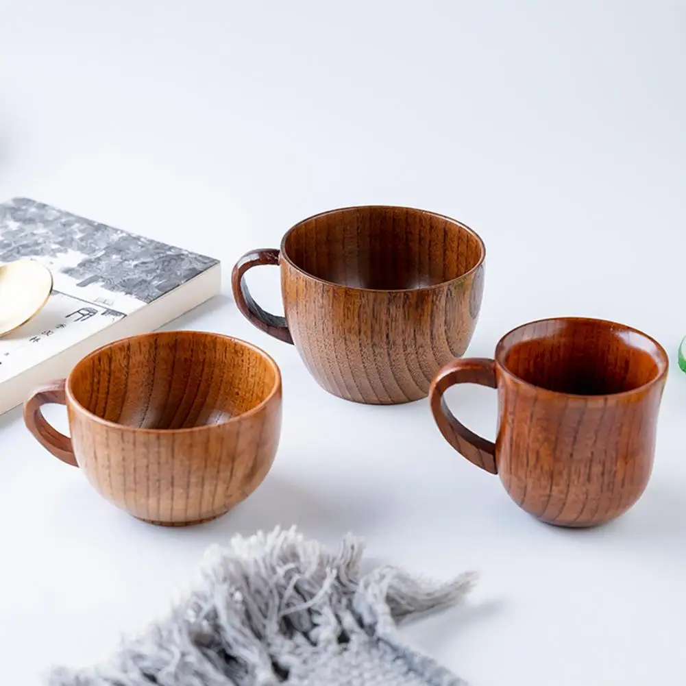 Wide Glass Coffee Mug With Wooden Handle Sets