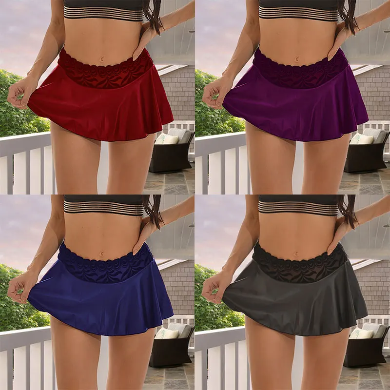 

Mini Skirt Casual Ultra Mini Sexy Skirts Women Dance Party Club Wear Solid Color Pleated Short Skirts Summer Outdoor Beachwear