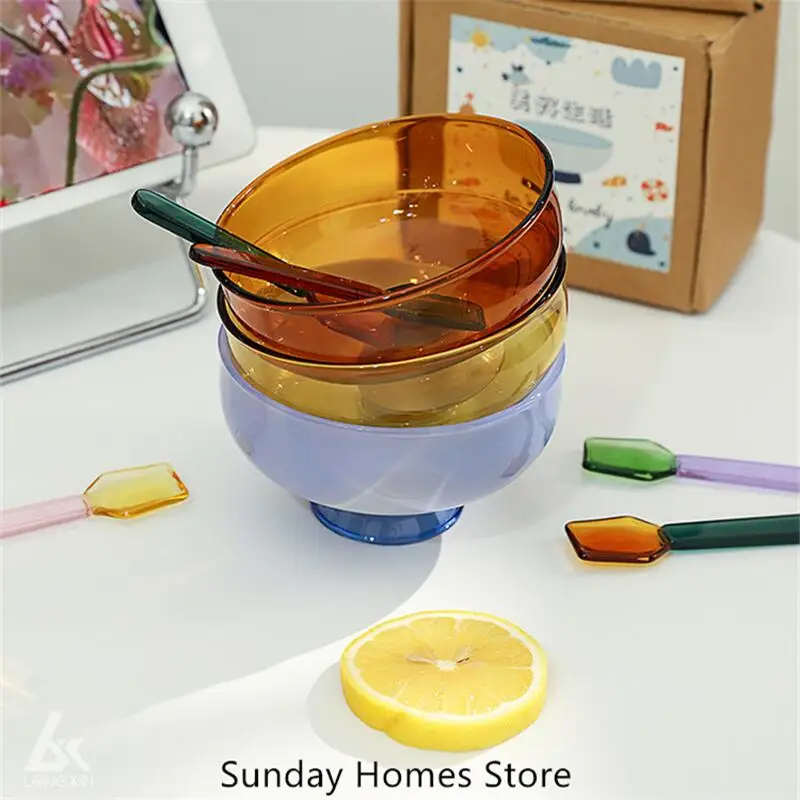 Icecream Glass Bowl Spoon Suit Dessert Salad  Yoghurt Bowl Tableware Soup Bowl Heat Resistant GlassMicrowave Oven Bakware