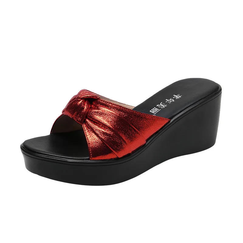 High quality summer wedge sandals for women 6cm mid heel new 2025 size 32 33 34 43 platform open toe elegant shoe black gold red 6