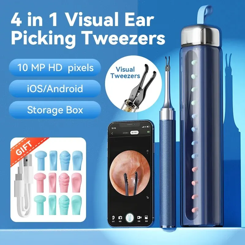 카메라 달린 귀 클리너 핀셋, 3.2mm 실리콘 귀이개, 눈에 보이는 핀셋, 귀지 제거 검이경