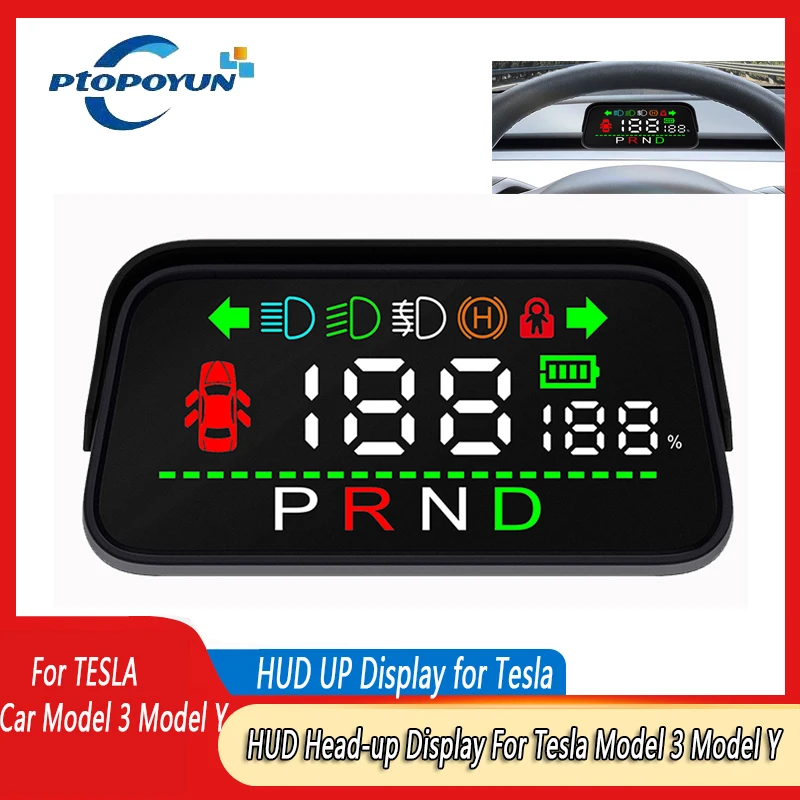 

Ptopoyun HUD Head-Up Display For Tesla Model 3 Model Y 2022 2021 Dedicated Electronics Digital Speedometer Car Accessories