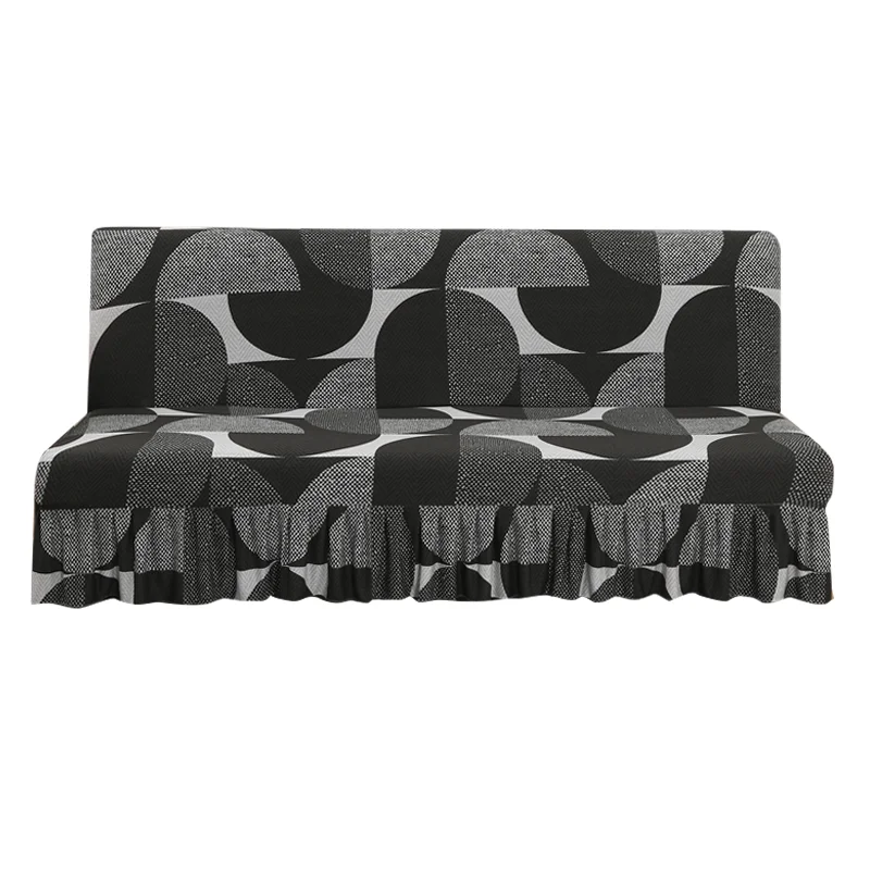 Stretch Armless Futon Cover with Skirt Printed Folding Sofa Bed Cover Washable Sofa Couch Cover Furniture Bed Protector S M L 5