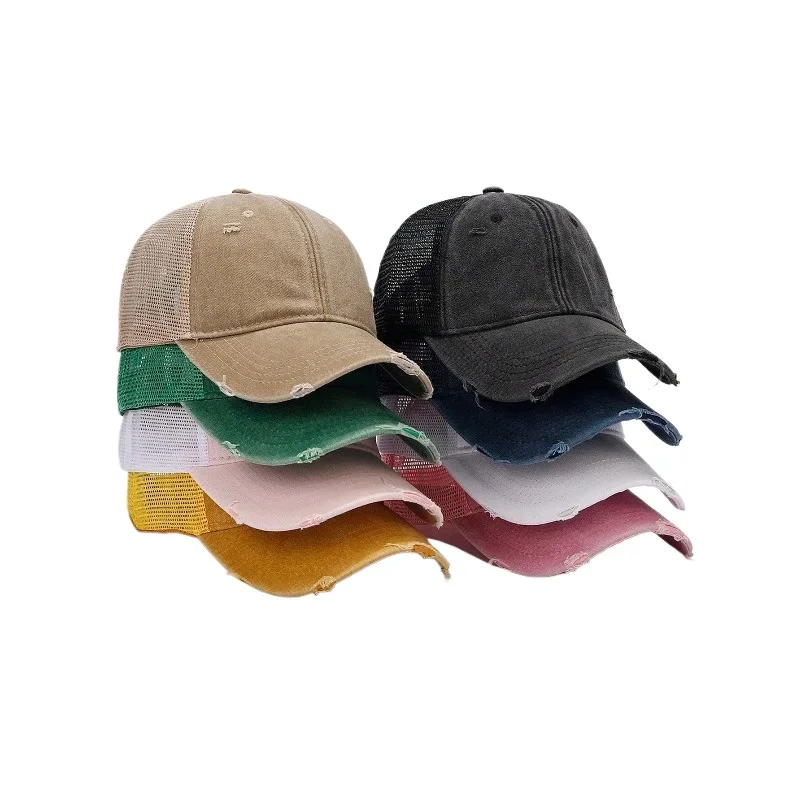 1 Stück Vintage Distressed Washed Baseball Mesh Cap, atmungsaktiver Sonnenschutz Mehrzweck-Outdoor-Golfsporthut für Frühling/Herbst – Detail 1