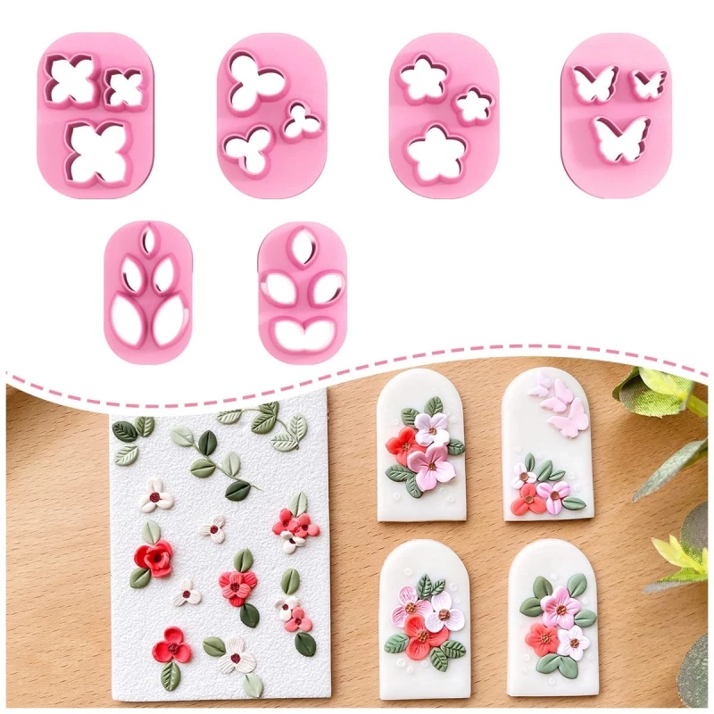 Plant Series and Mini Butterflies Shape Soft Pottery Polymer Mold Bohemian Clay Cutter Handmade Set