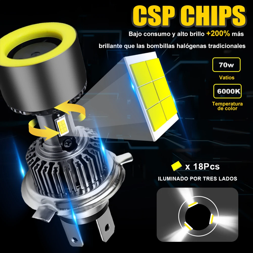 

H4 Motorcycle LED Headlight Bulb 6000K Super Bright White High Low Dual Beam Light Halogen Replacement For ATV UTV