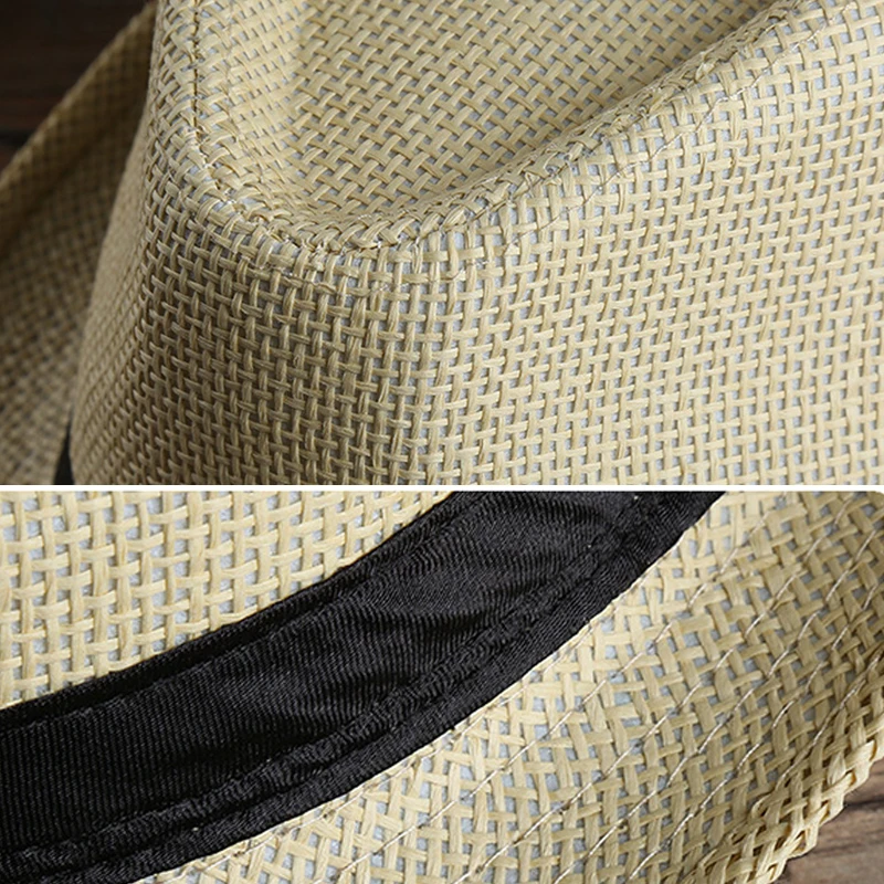 Fashion Men Straw Hat For Women Summer Trendy Beach Sun Hats Solid Color Fedoras Ribbon Casual Cowboy Jazz Cap Gangster Cap Male - Image 5