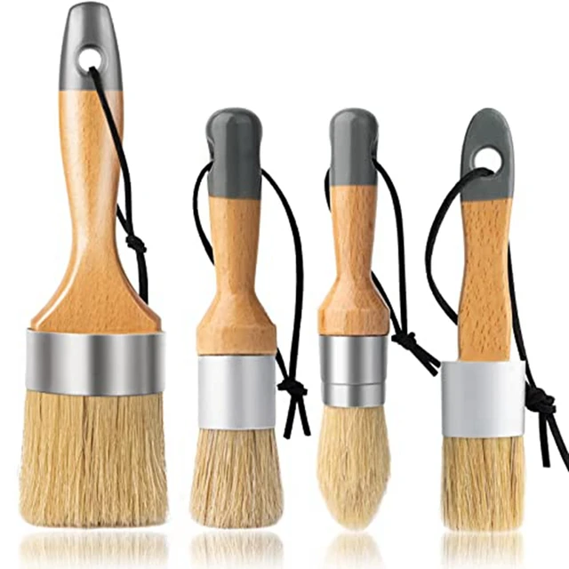 4 PCS Chalk And Wax Paint Brush Furniture , Small Round Oval Brush with  Natural Bristles for Painting or Waxing