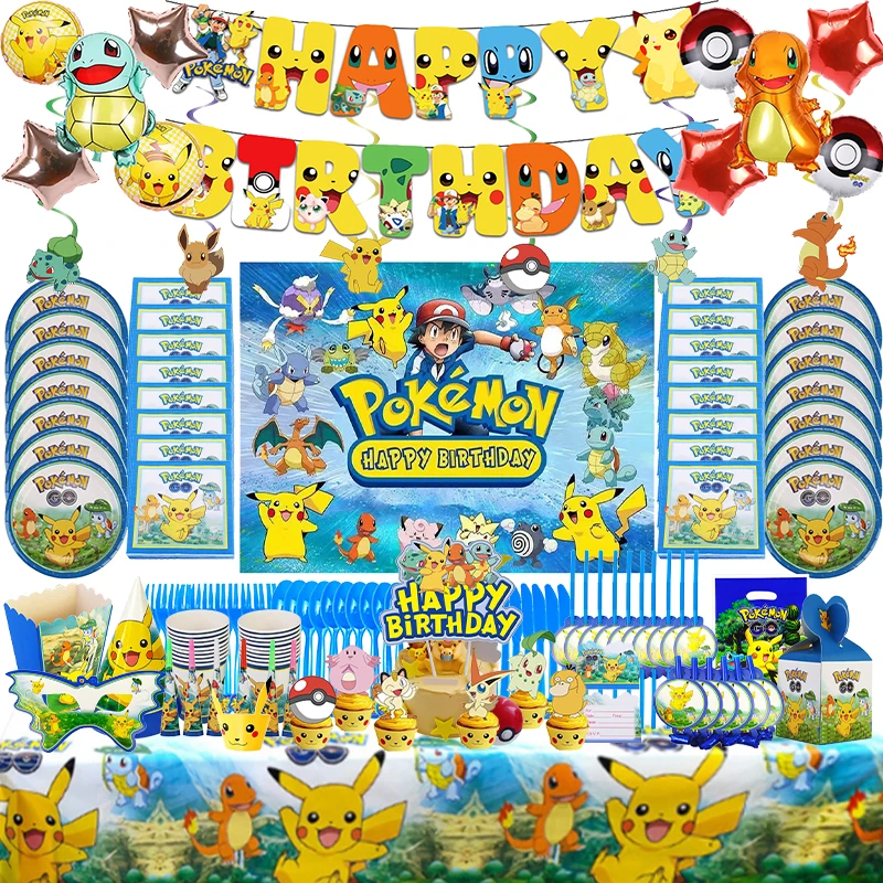 Pokemon Birthday Party Decorations Pikachu Balloons Baby Shower DIY Party  Supplies Tableware Gift Bag Backdrop Banner Boys Toys - AliExpress