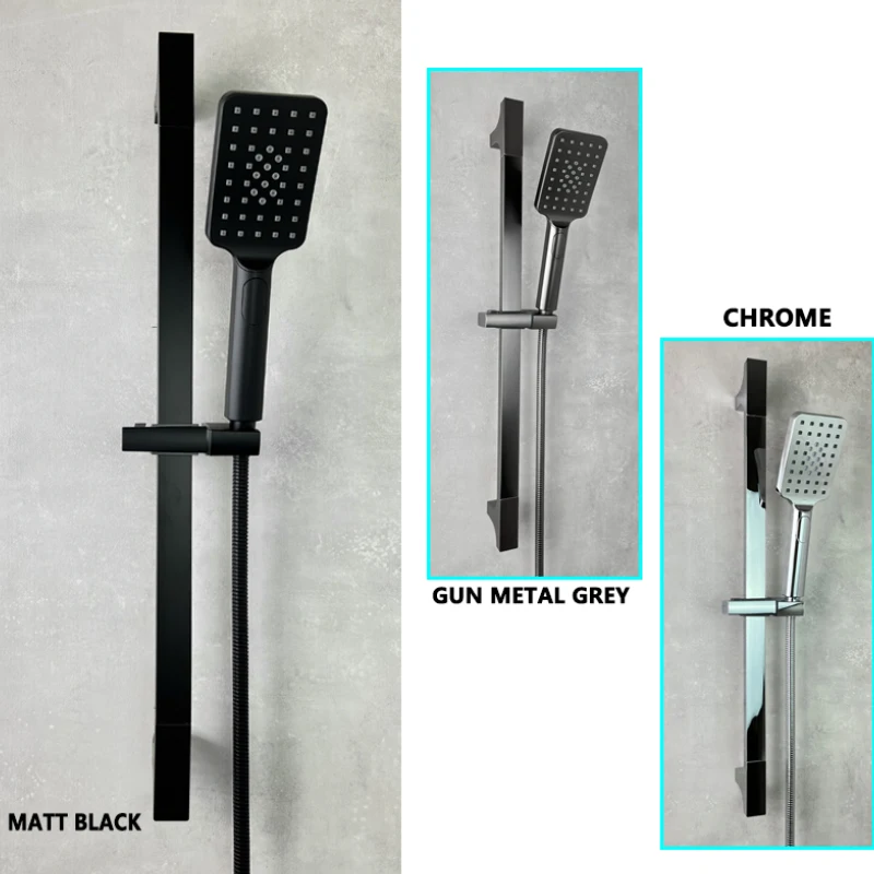 3 Functions ABS Hand Shower Bathroom Stainless Steel Sliding Bar Set with Brass Connector Outlet Black Metal Grey White 1.5m Hos