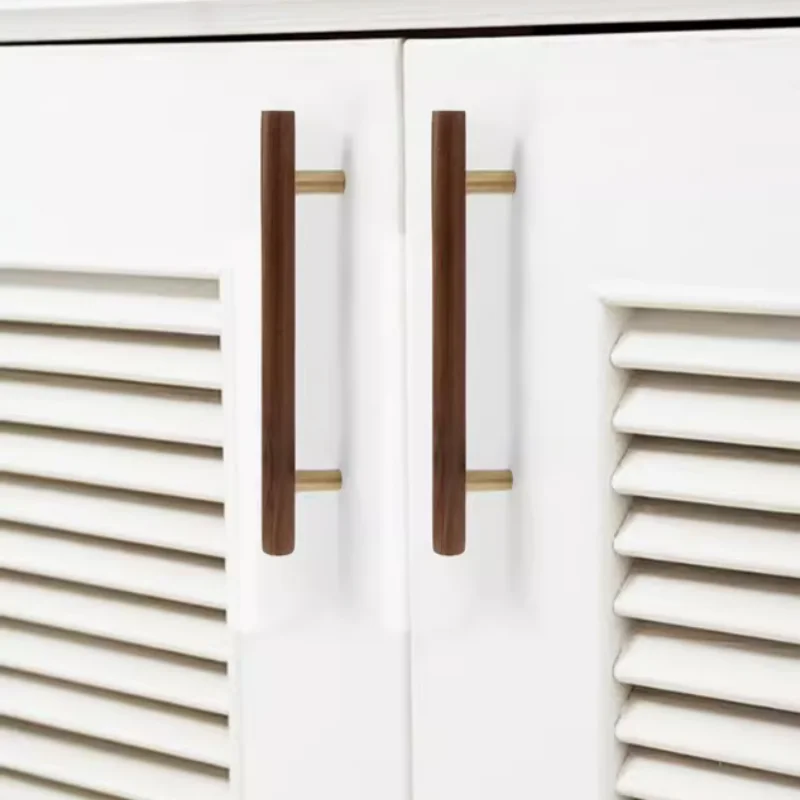 Nordic Walnut Wooden Handles Long Wardrobe Wood Furniture Pulls Drawer Cabinet Door Knob T Bar Decoration Furniture Hardware