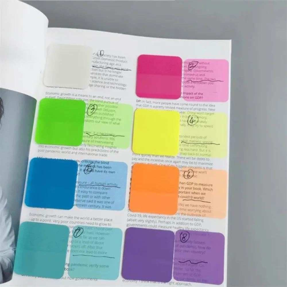 160 fogli: note adesive impermeabili quadrate trasparenti da 8 colori, riutilizzabili, adatte ai studenti per prendere appunti e promemoria. - immagine 6