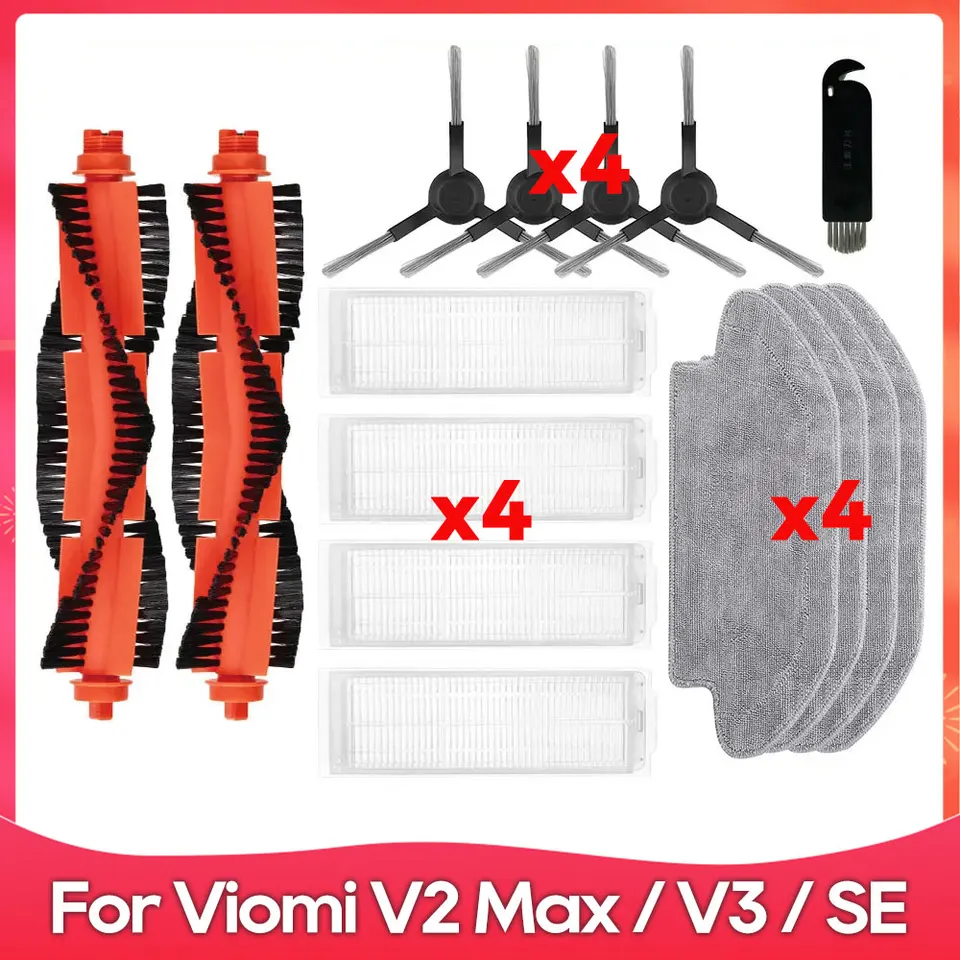 Hoofdzijborstel Hepa Filter Mop Rag Vervanging Compatibel met Xiaomi Viomi V3 Max Robotstofzuiger Reserveonderdelen Accessoires V-RVCLM27B (Color : 2 Roller Brush