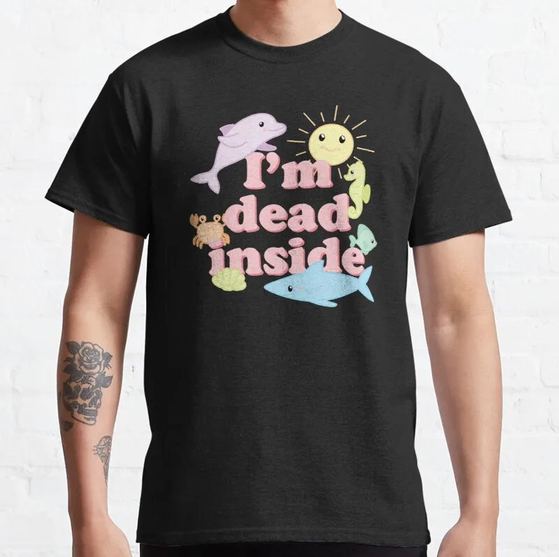

Классическая футболка с надписью «New I Dead Inside» («рыбий мем»), хлопковая футболка, футболки для мужчин, индивидуальный подарок для подростков, унисекс