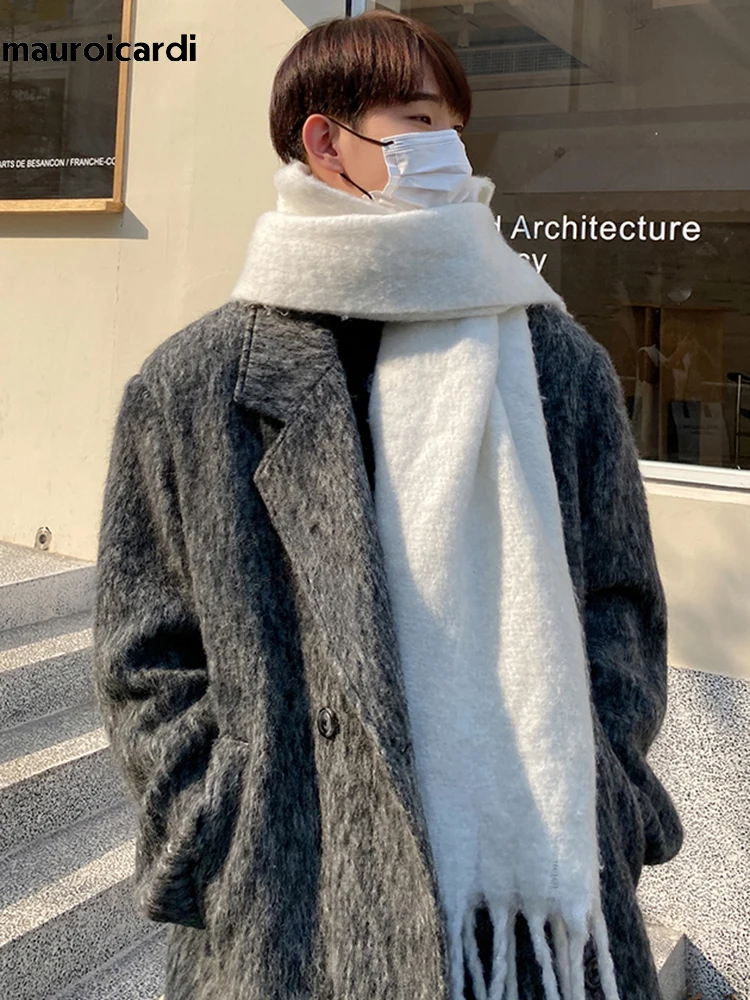 Mauroicardi Autumn Winter Long Gray Oversized Thickened Warm Soft Wool & Blends Coat Men Double Breasted Korean Fashion 2023 6