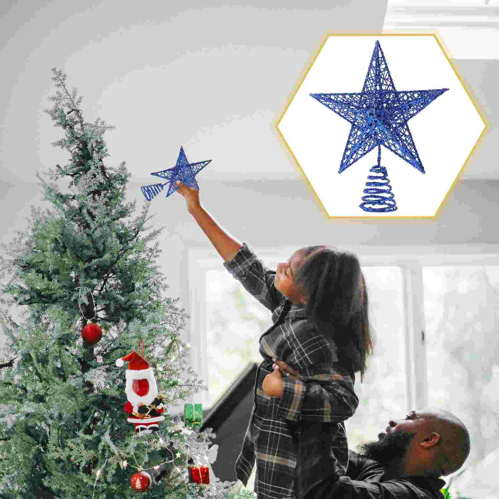 

Christmas Tree Topper Star Glittered Iron Art Hollow Treetop Ornament Merry Christmas Decorations Xmas Tree Home Navidad