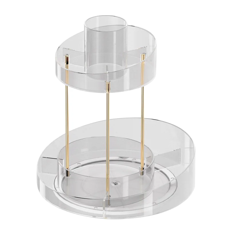 A82X-Rotating Makeup Organizer For Vanity Storage 2 Tier Bathroom Counter Cosmetic Skincare Perfume Countertop Holder 2