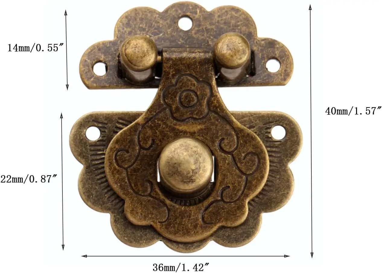 2Pcs Vintage Brass Decorative Latch Hasp with Screws Antique Buckle for Jewelry Box Drawer Suitcase Cabinet Wooden Case 40x36mm