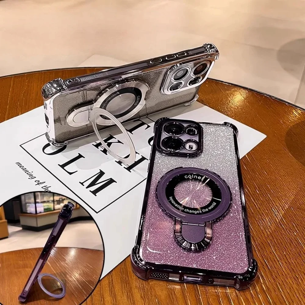 Magnetic Bracket Flash Powder Anti-Drop Silicone Phone Case