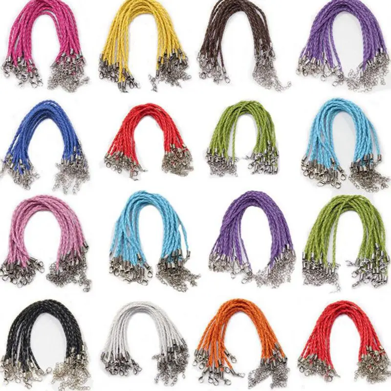 Multicolor Braided Leather Cord Bracelet Lobster Clasp String Extended Metal Chain Bracelet Adjustable Jewelry Making 10pcs/Lot