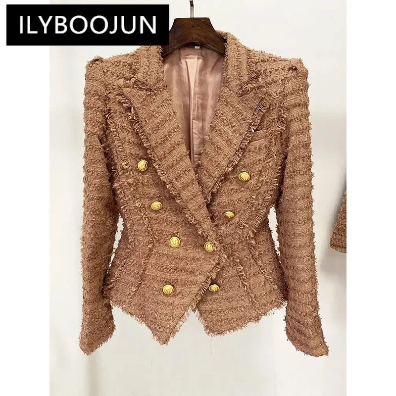 

Brown Tweed Woolen Blazer Jacket with Tassel 2023 Autumn Winter New Designer Tweed Suit Short Jacket Coat Shorts Women Blazers